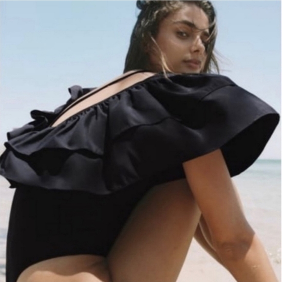 ZARA * Large Ruffle Swimsuit Top size S Black - Picture 13 of 13